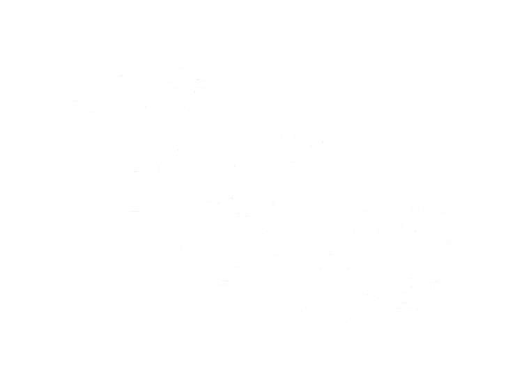 Logo featuring a white crown and flowing cursive text on a black background.