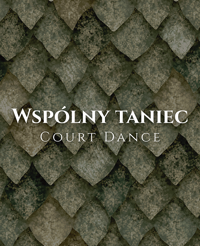 Poster for 'Wspólny Taniec' (Court Dance) over a textured green leaf-pattern background.