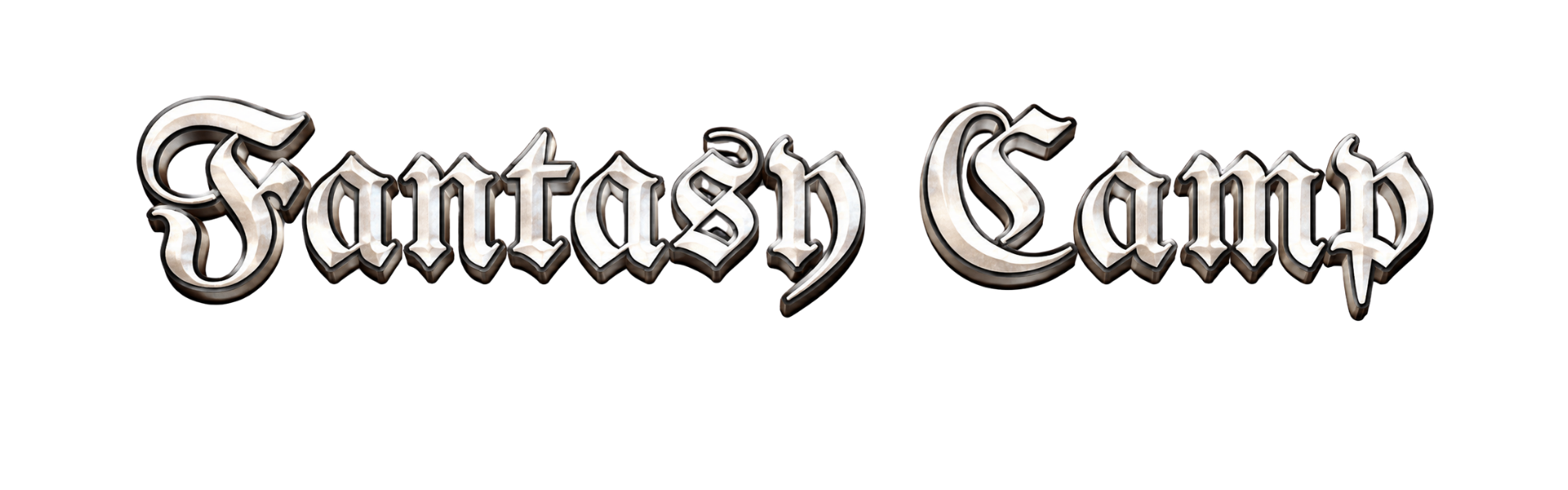 Logo reads 'Fantasy Camp' in ornate silver font with dates 23-25.04.2027 at Kliczków Castle on a black background.