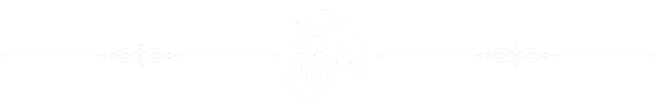 Decorative horizontal divider with symmetric flourishes and a central circular monogram emblem featuring a stylized 'W' and wing motif.